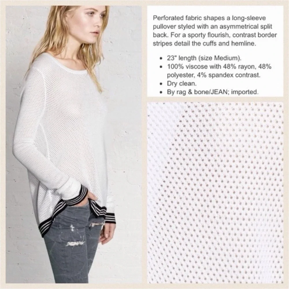 Rag &‎ Bone Mesh Knit Open Back Sweater L White Minimalist Sporty Chic Capsule